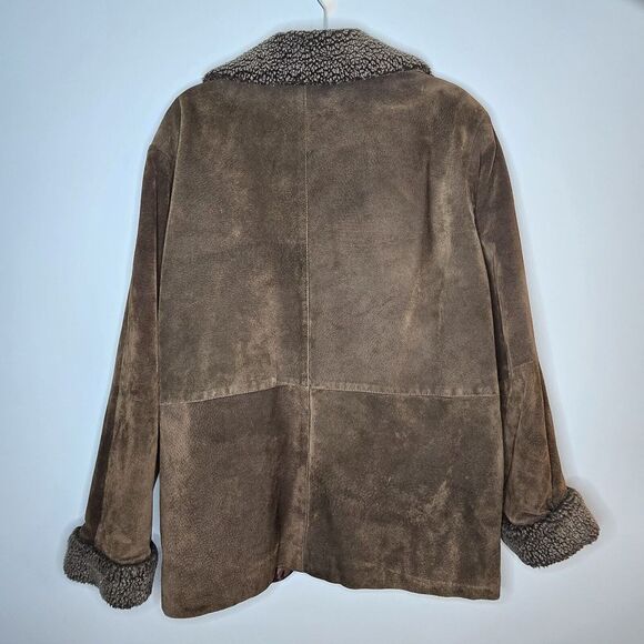 Fashion Elements Vintage Suede Leather Jacket Button Up Sherpa Trim Brown L - Picture 6 of 11